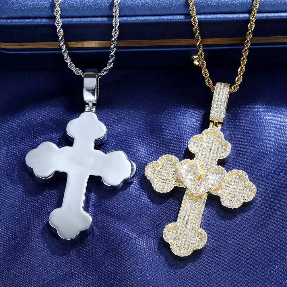 ESKEEM Hip Hop Jewelry S925 Silver White Gold Cross Pendant Iced Out VVS Moissanite Pass Diamond Tester Cross Charm Pendant