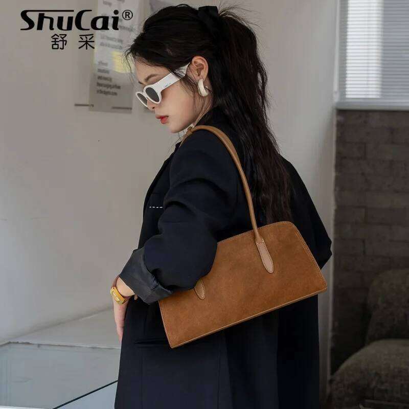 Matte Suede Genuine Cow Leather Big Women's Shoulder Bag Designer High Quality Huge Commute Travel Ladies Handbag Cowhide