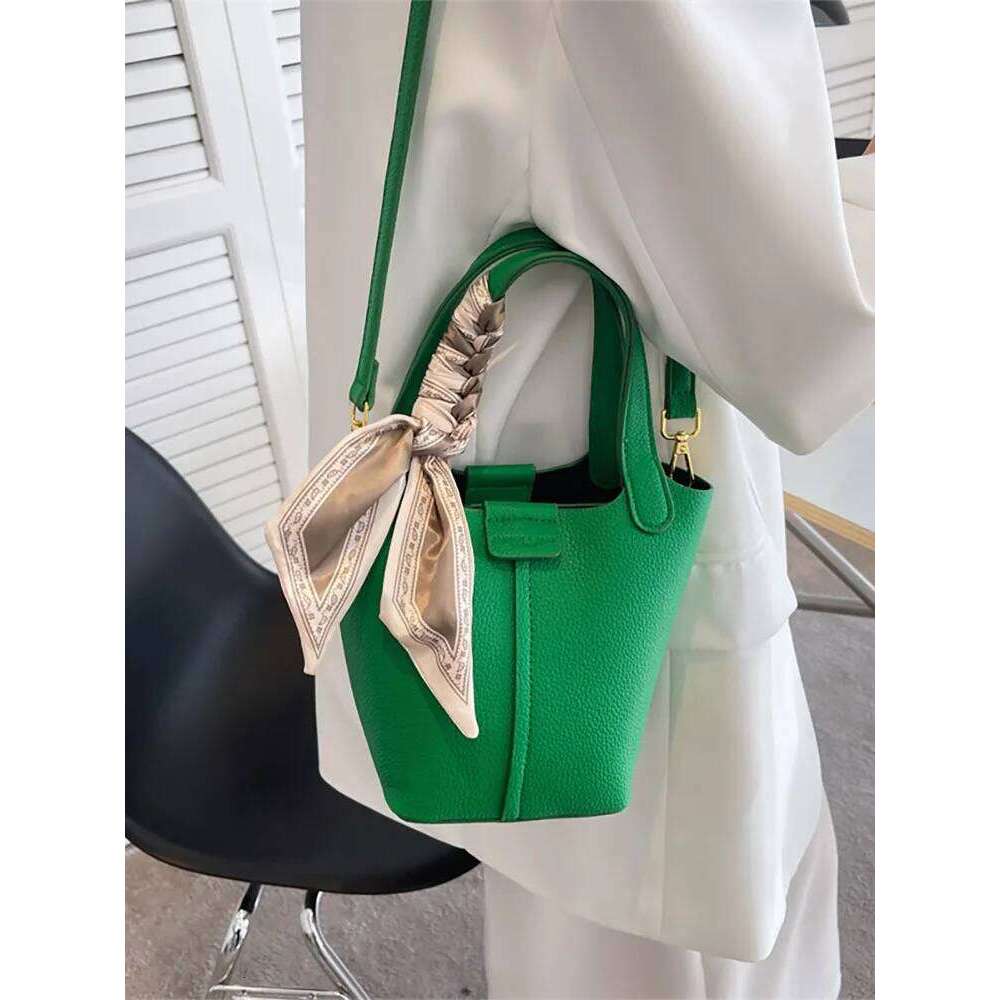 designer bag luxury bag Classical Scarf Bucket Women Handbag Green Fashion Designer Pu Leather Shoulder Crossbody Shopper Female Tote Bag