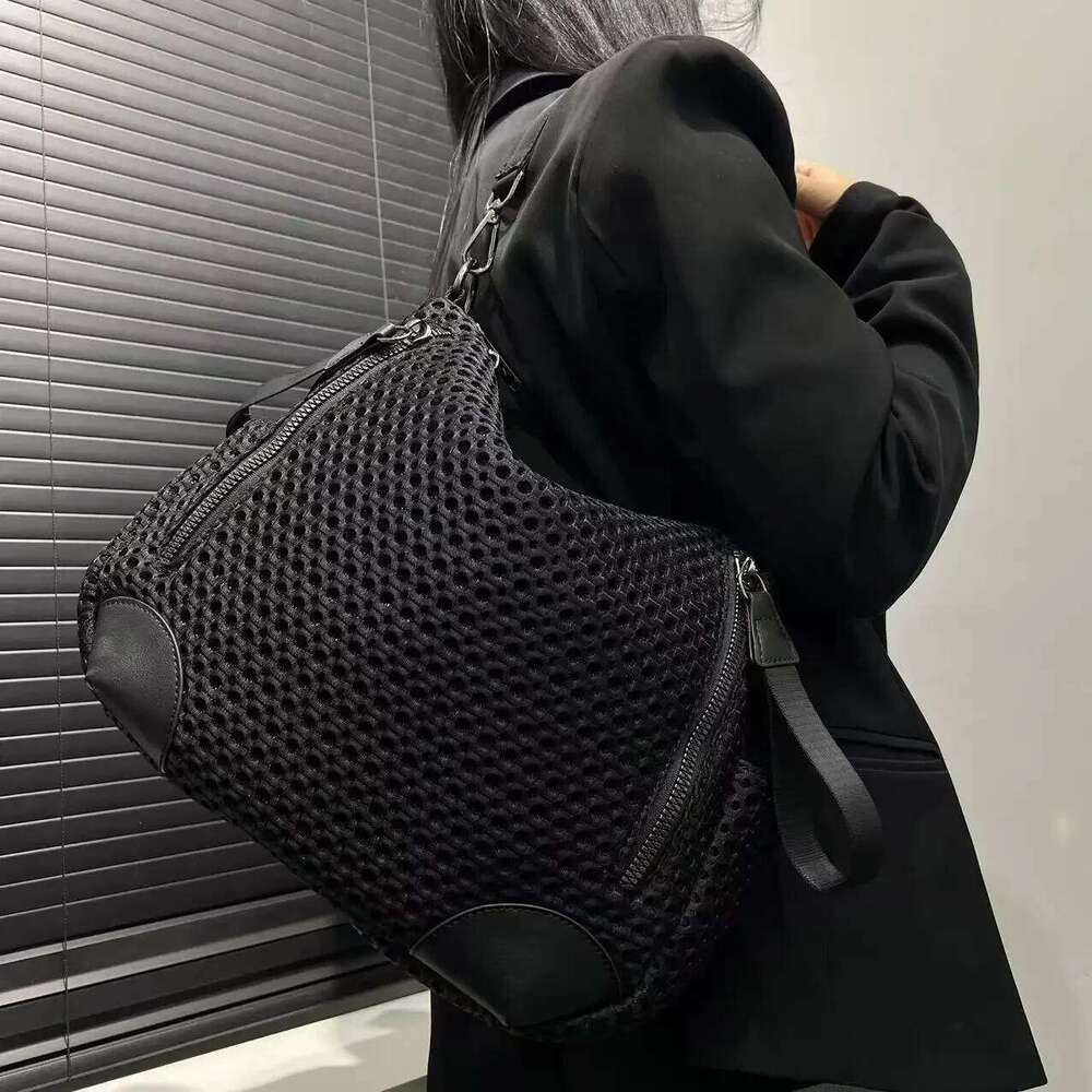 Ladies' Fashionable And Casual Nylon Mesh Shoulder Bag With Large Capacity Retro Ing Splicing Diagonal Cross Handbag