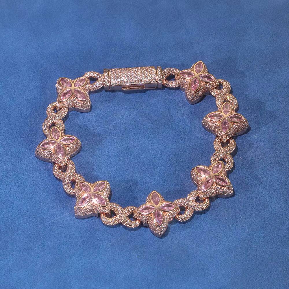 ESKEEM Hip Hop Jewelry New Design Iced Out Diamond Cross Four Leaf Clover Infinite Symbol Bracelet Chain for Women Men