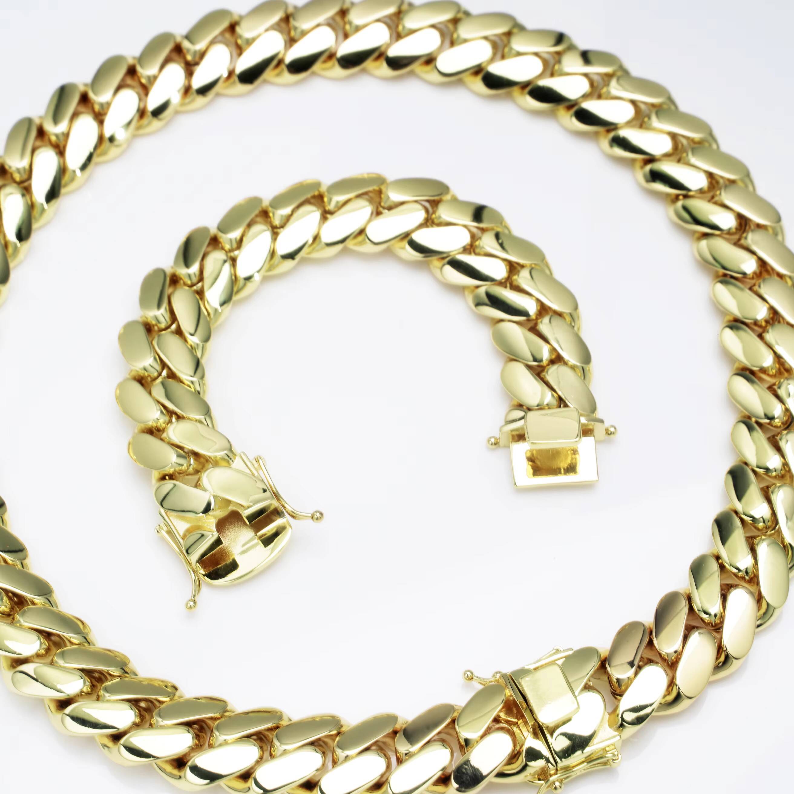 Miami Cuban Chain moissanite chain necklace 10k 14k Gold cuban link chain fashion jewelry necklaces