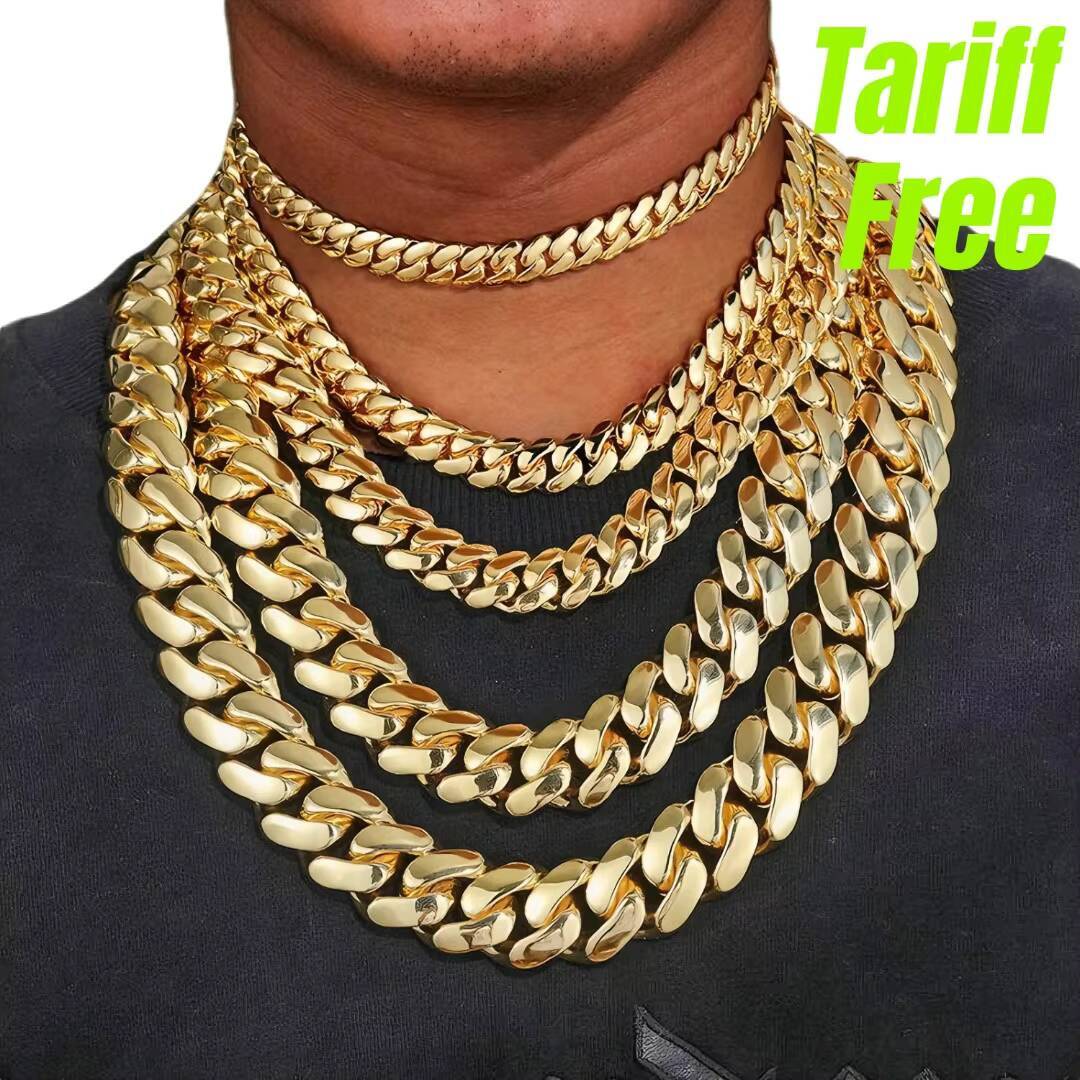 Wholesale Choker 14K 18k Gold Plated Cuban Link Chain 10mm25mm Heavy Solid Brass Miami Cuban Chains Bracelet Necklace for Men