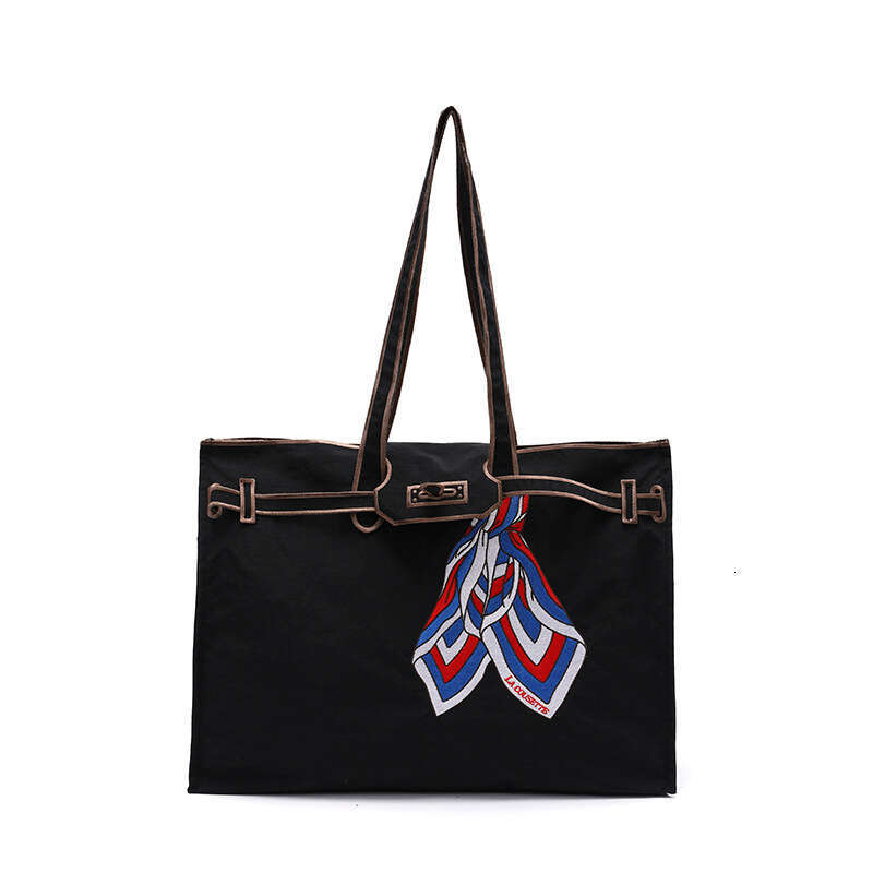 Lacousette shopping ball chain slanted canvas women's hand-held embroidered handbag simple and fashionable women's bag canvas shoulder bag g