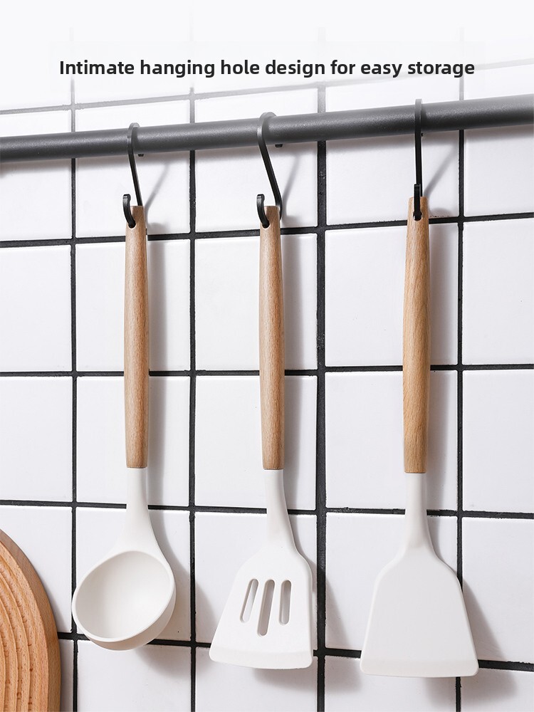 Silicone Non-Stick Pan Special Household Small High-Temperature Resistant Frying Soup Stir-Frying Spatula Wooden Spoon Set