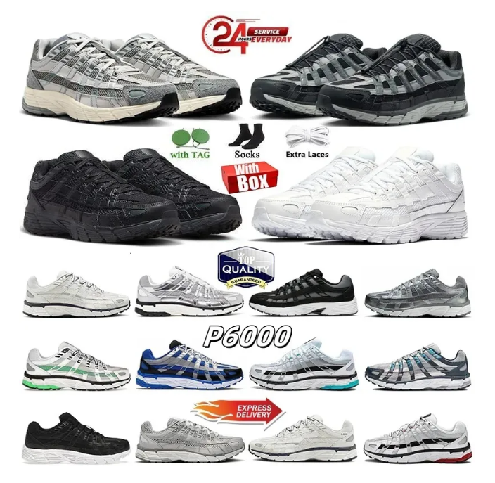 Designer Shoes P6000 trainer P 6000 Men Women Sneakers Metallic Sier Triple Black White Anthracite Grey Outdoor Sports Trainers Casual Running shoes With box 36~45