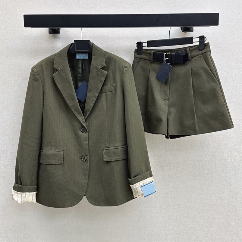 Designer Women Loose Blazers Shorts Outfit Single Breasted Long Sleeve Suit Jackets High Waist Wide Leg Shorts Set Ladies OL Office Blazer Coat