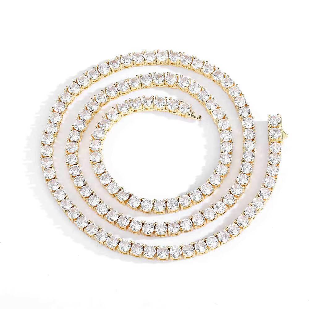 New Spring Clasp Diamond Tennis Necklace 14k 18k Gold 3mm 4mm 5mm Iced Out CZ Tennis Chain
