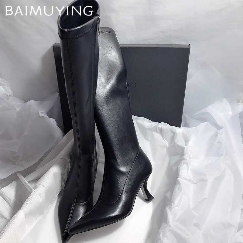 2025 Winter Trend Elegant High Heels Women High Boots Leather Pointed Toe Fashion Shoes Designer Knee High Pumps Womens Boots W250902