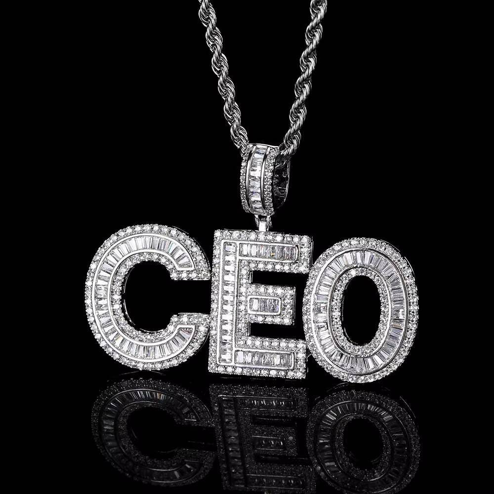 NUOYA Personalized Name Pendant Iced Out Baguette Moissanite Initial Letter Hip Hop Charm Pendant Jewelry Gift for Rappers Customizable
