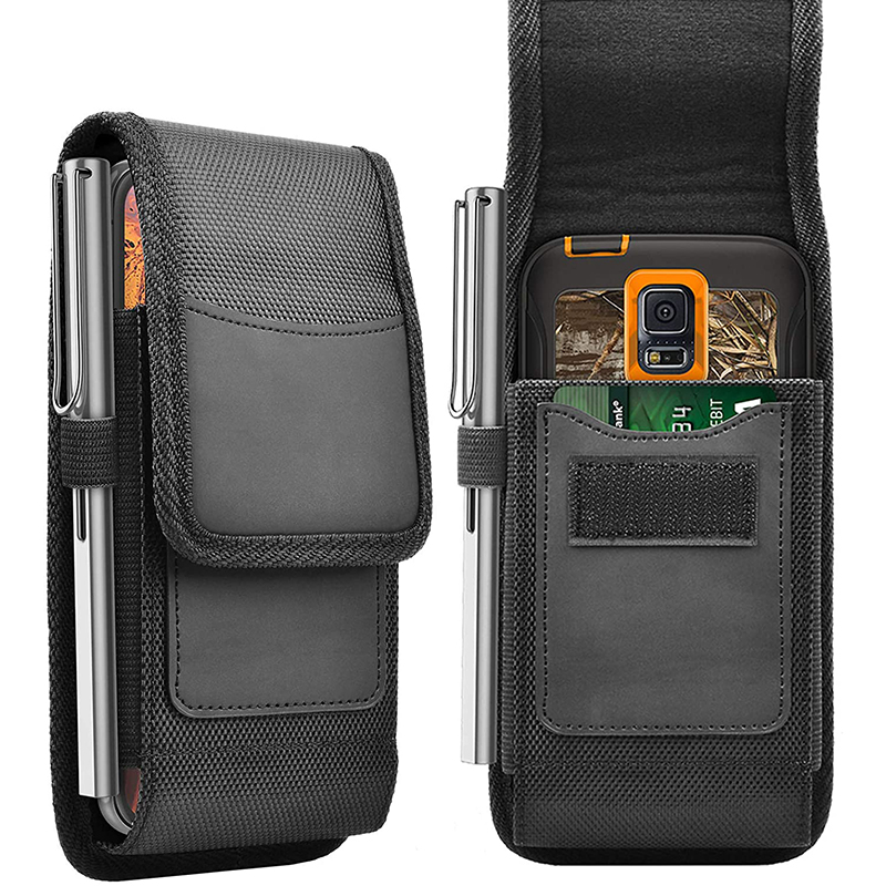 Universal 3.5-7.5 inch Nylon PU Leather Pouch Cell Phone Belt Clip Hiking Camping Carrying Holster Case Waist Bag For iPhone 17 16 15 14 Pro Max Samsu