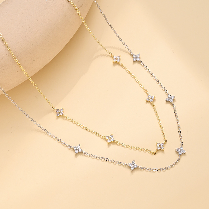 925 Sterling Silver Gold Tone French Starry Sky Four Leaf Clover Bracelet Designer Bracelet for Women Luxury Jewelry Niche Simple Full Diamond Flower 