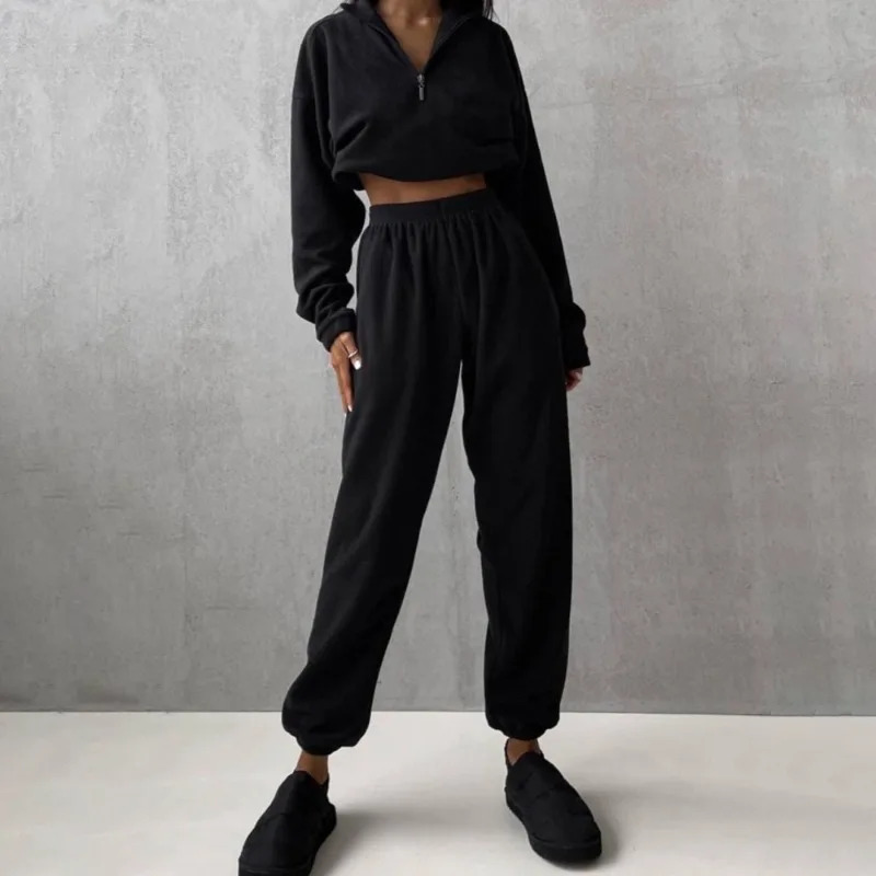2025 Womens Hooded Street Fashion Sweatshirt Set Plush Fleece Two Piece Coord Fall Winter Lounge Date Sports Casual Outfit 250902