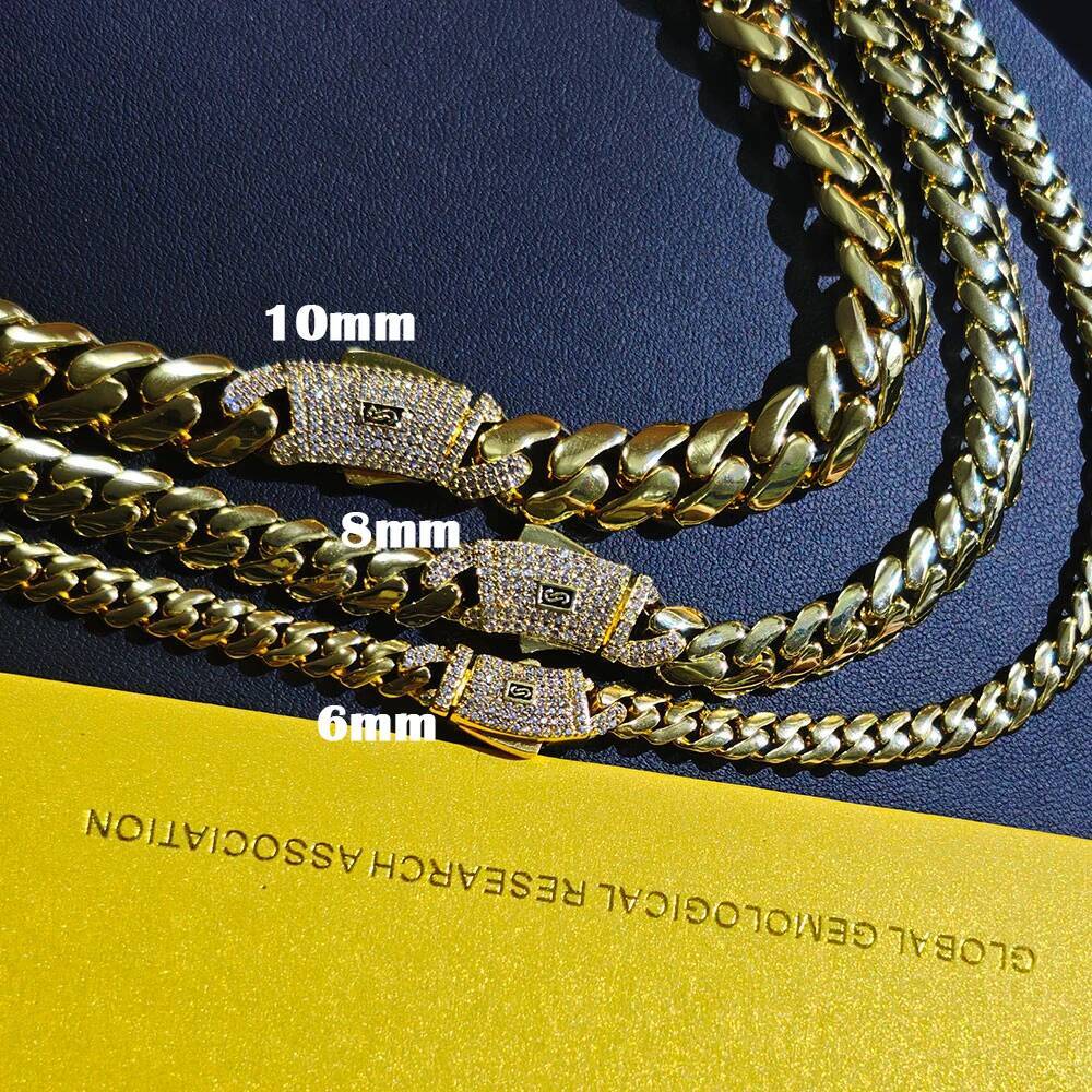 ICEBLING Moissanite 925 Silver Monaco Chain 14K Gold Plated Thick Iced Out Diamond Clasp Flat Cuban Link Choker Necklace Men