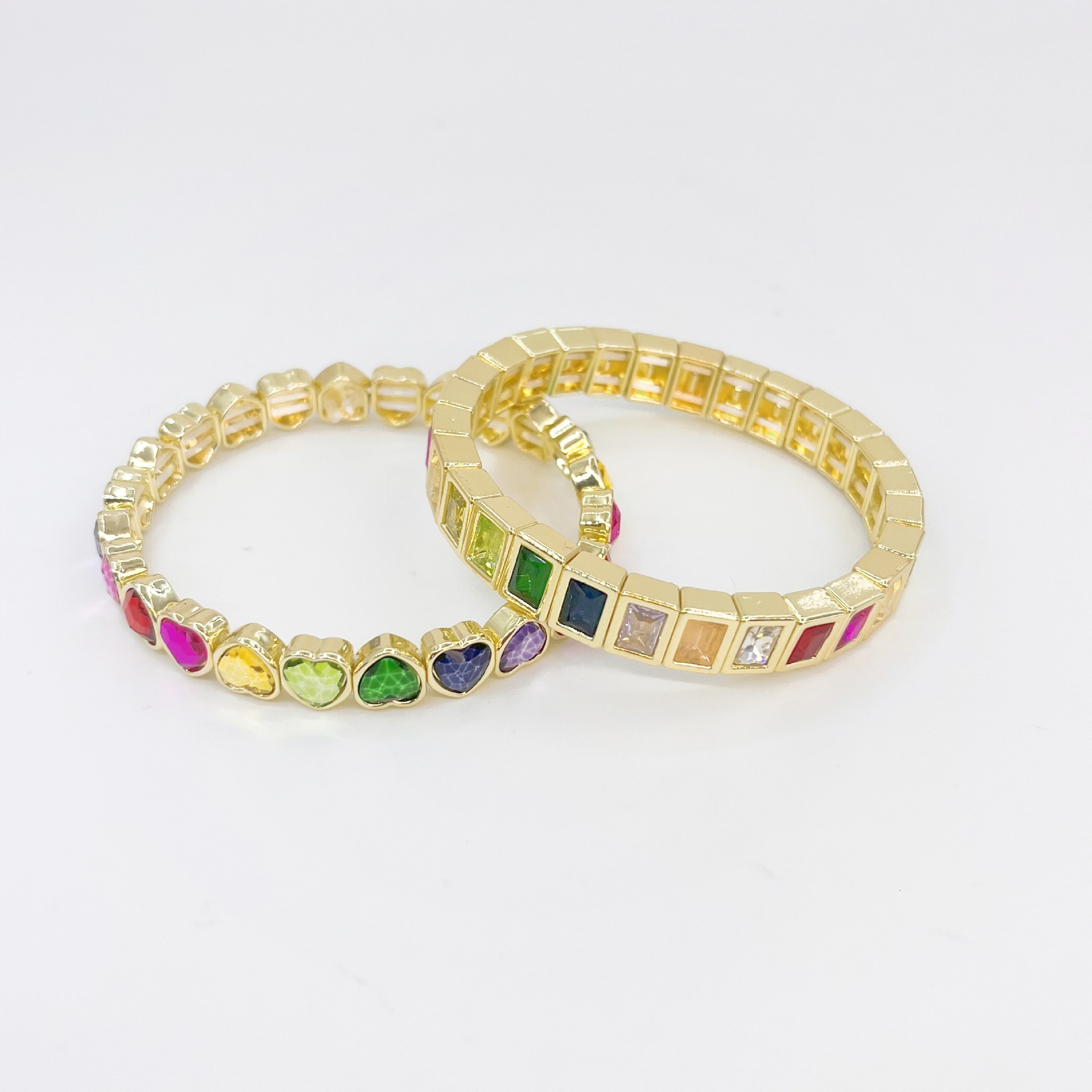 Luxury Brand Designer Jewelry European And American Colorful Fashion Geometric Square Heart Bracelet Elastic Women's Bracelet