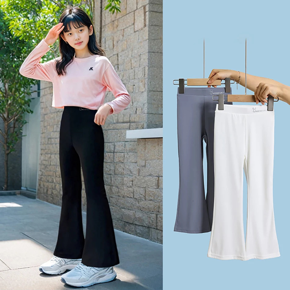 Childrens Fashion Solid color Ice Silk Micro Flared Pants for Girls Breathable Summer Leggings Yoga n Kids 250901