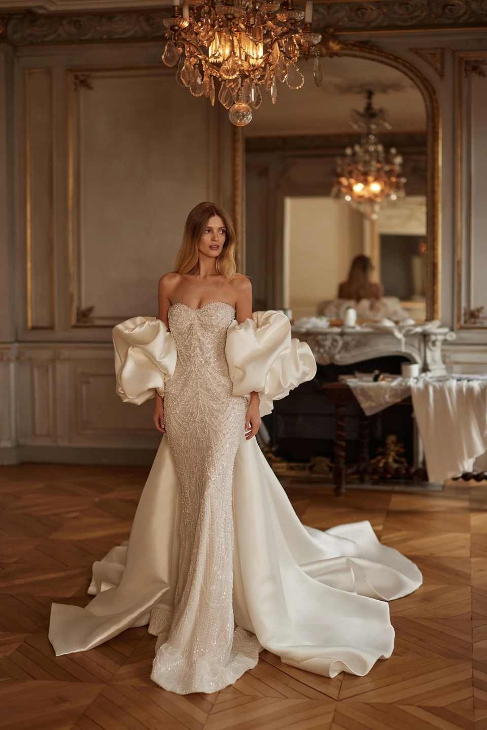 Graceful Pearls Lace Mermaid Long Wedding Dress With Shawl Sweetheart Neck Bridal Gown Customized Elegant Ivory Dresses For Bride