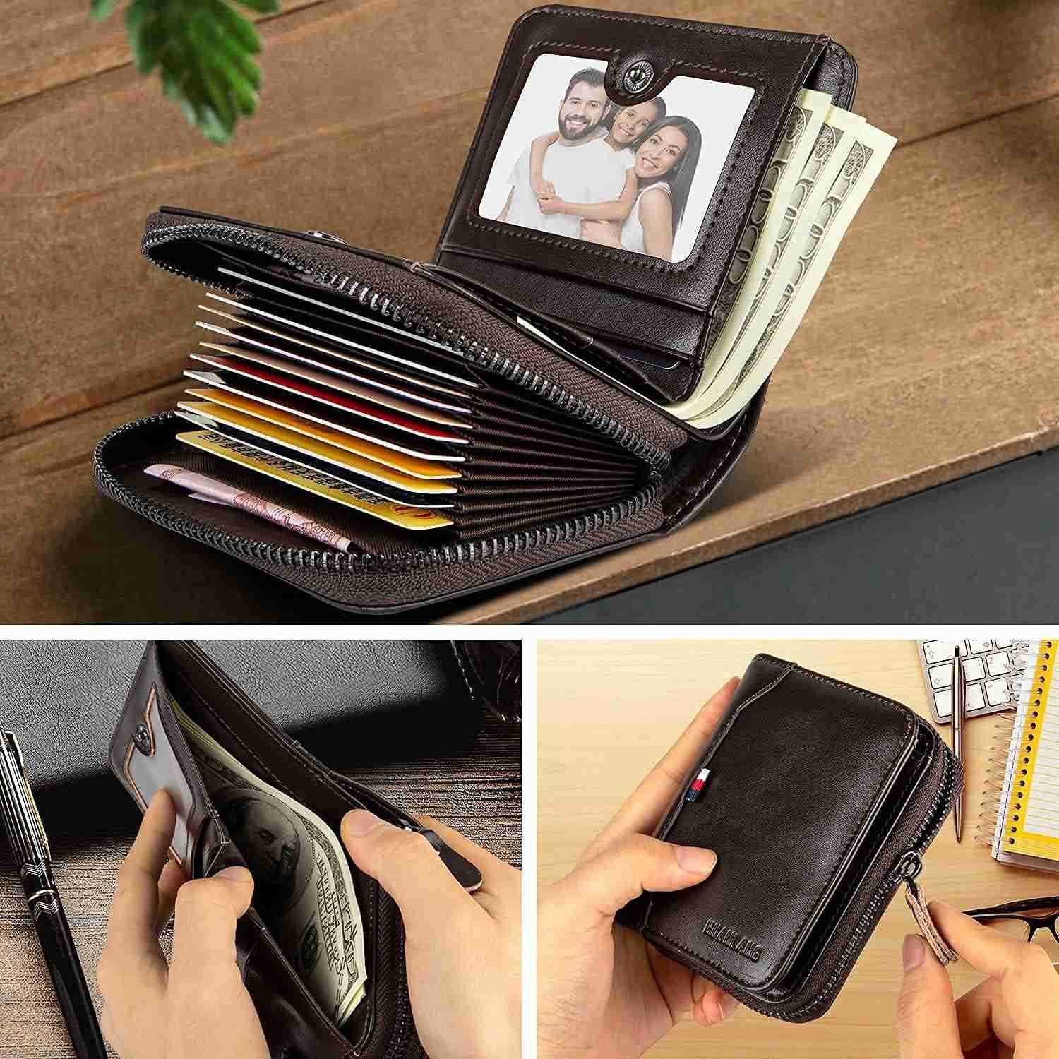 Mens Wallet RFID Blocking Multi Card Holder Wallets for Men Bifold Wallet with Zipper Small Mens Leather WalletZ250911