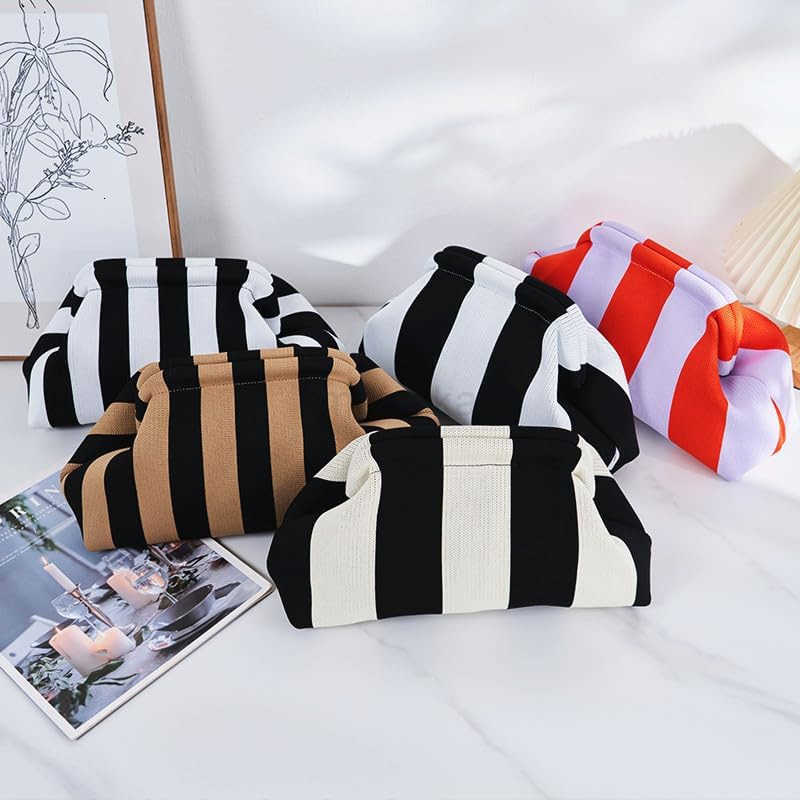 Clutch Purses for Women 2025 Summer Beach Woven Crochet Bag Dumpling Striped Ruched Cloud Purse Evening Handbag M250902