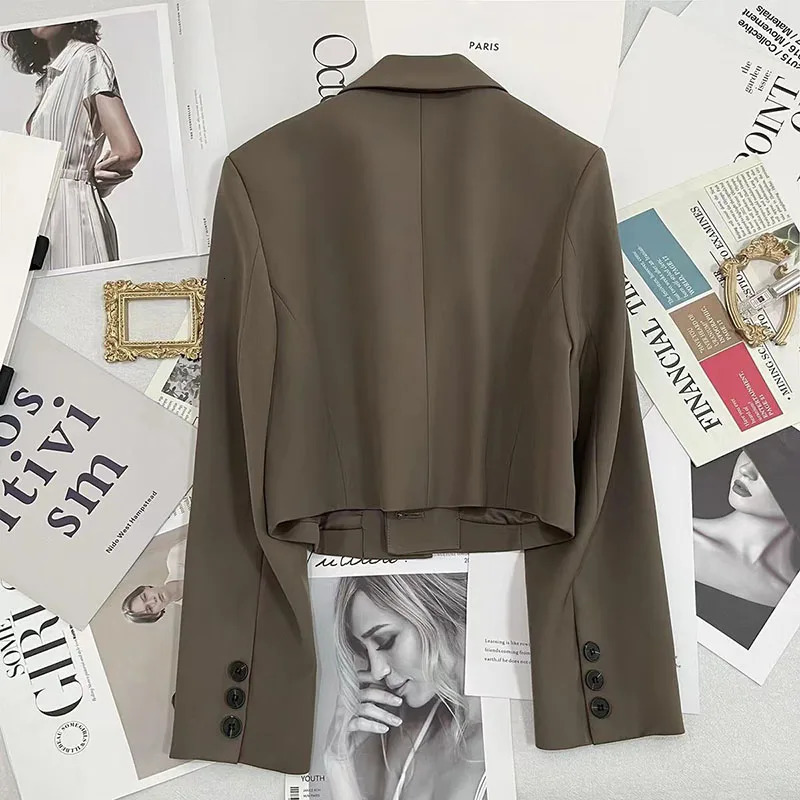 Xpqbb Black Cropped Blazers Woman Trend Allmatch Notched Collar Crop Jacket Women Korean Chic Single Button Suit Coat 250901