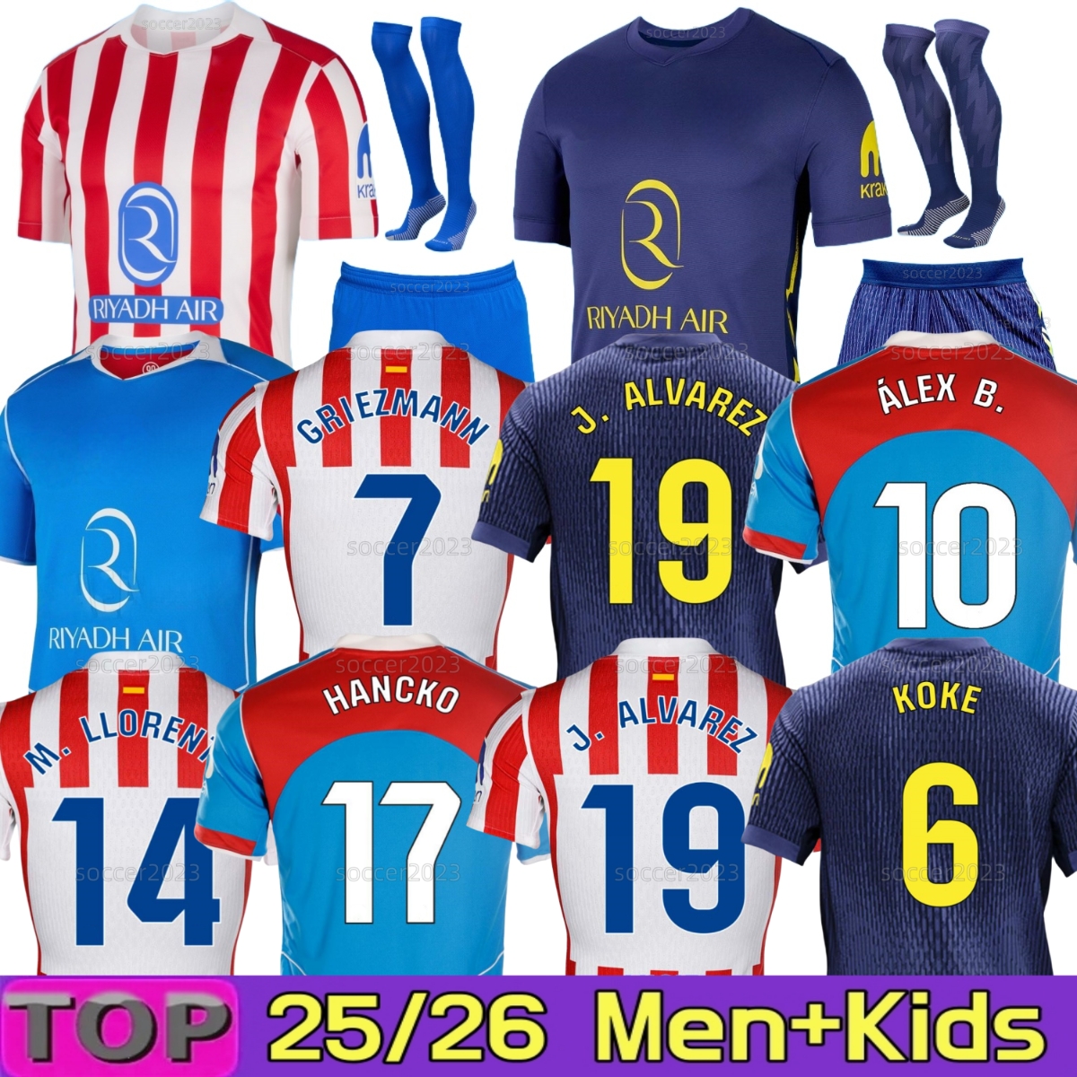 25 26 Atletico MadridsE ALEX B HANCKO soccer jerseys GRIEZMANN JOHNNY 2025 2026 J.ALVAREZ M.LLORENTE KOKE SAUL Correa LEMAR football shirt men kids sets uniforms