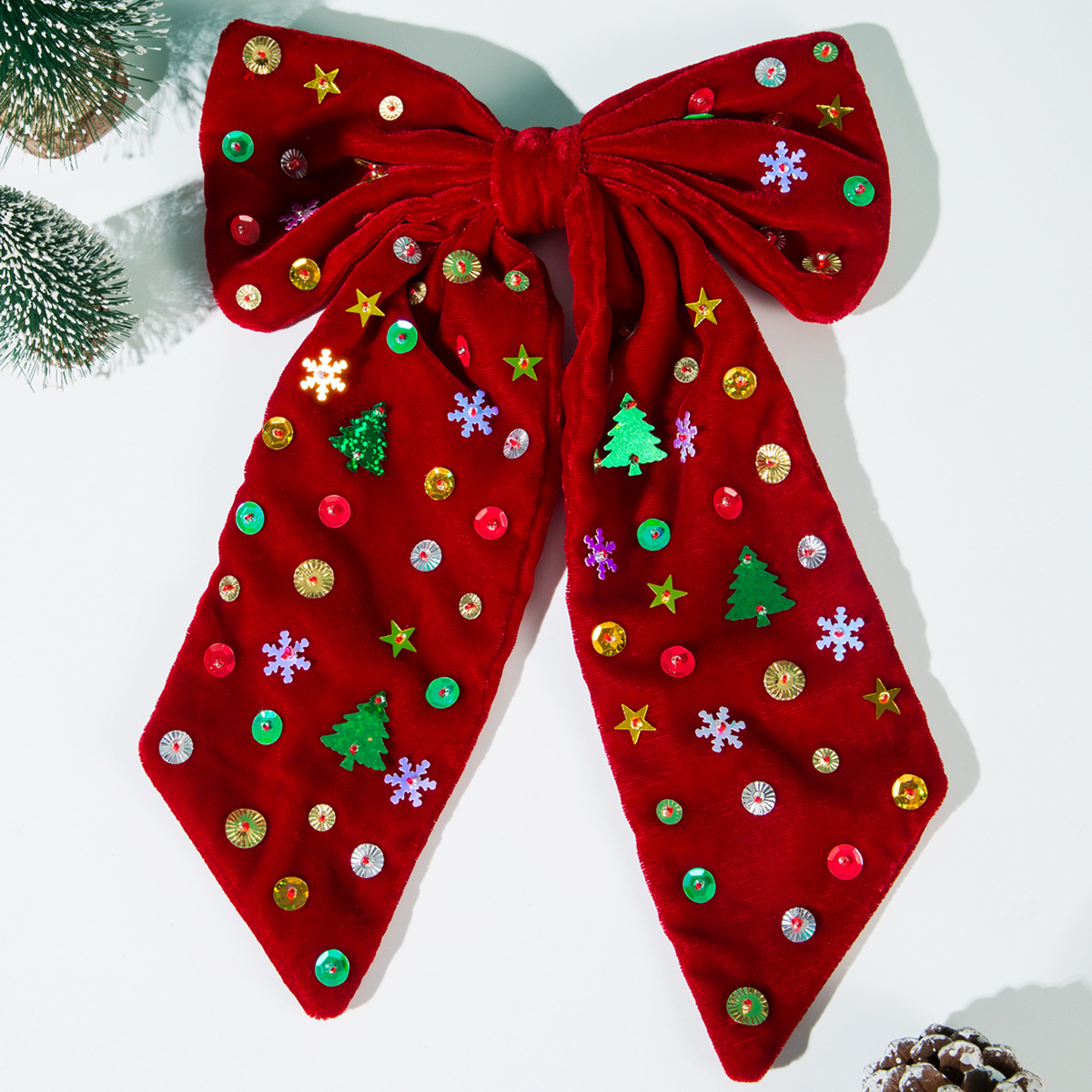 New Christmas Hair Clips Elegant Bow Adorned with Star Snowflake Christmas Tree Glitters Perfect Party Hair Accessories