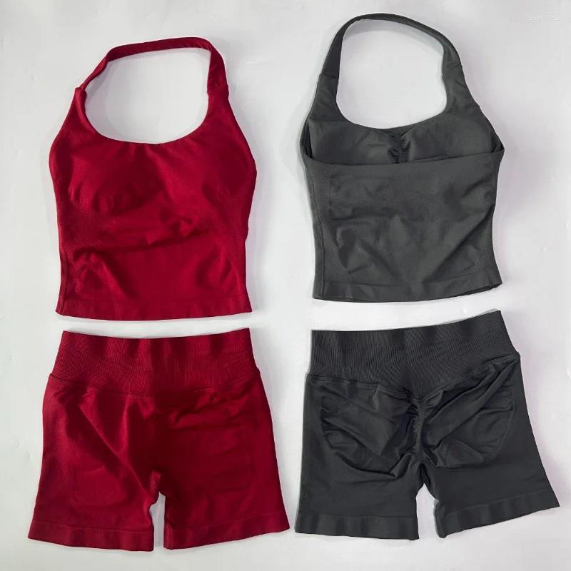Women's Tracksuits Gym Set Women 2 Piece Backless Tank Tops High Waist Scrunch Seamless Shorts Sport Suit Sportswear Workout