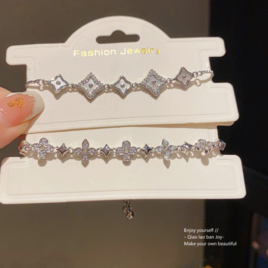 Silver - Toned Bracelet Clover Star - Shaped Crystal Detail, Elegant for Daily or Special Occasions, Charming Fashion Jewelry