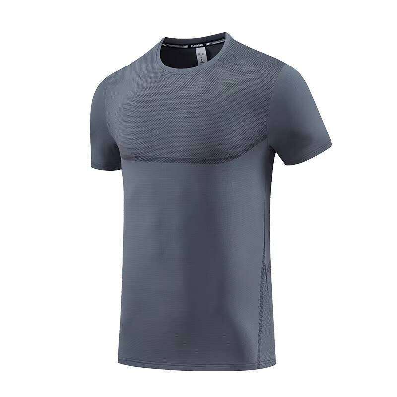 Men's Summer Quick-Dry Sports T-Shirt Breathable Lightweight Outdoor Fitness Solid Pattern
