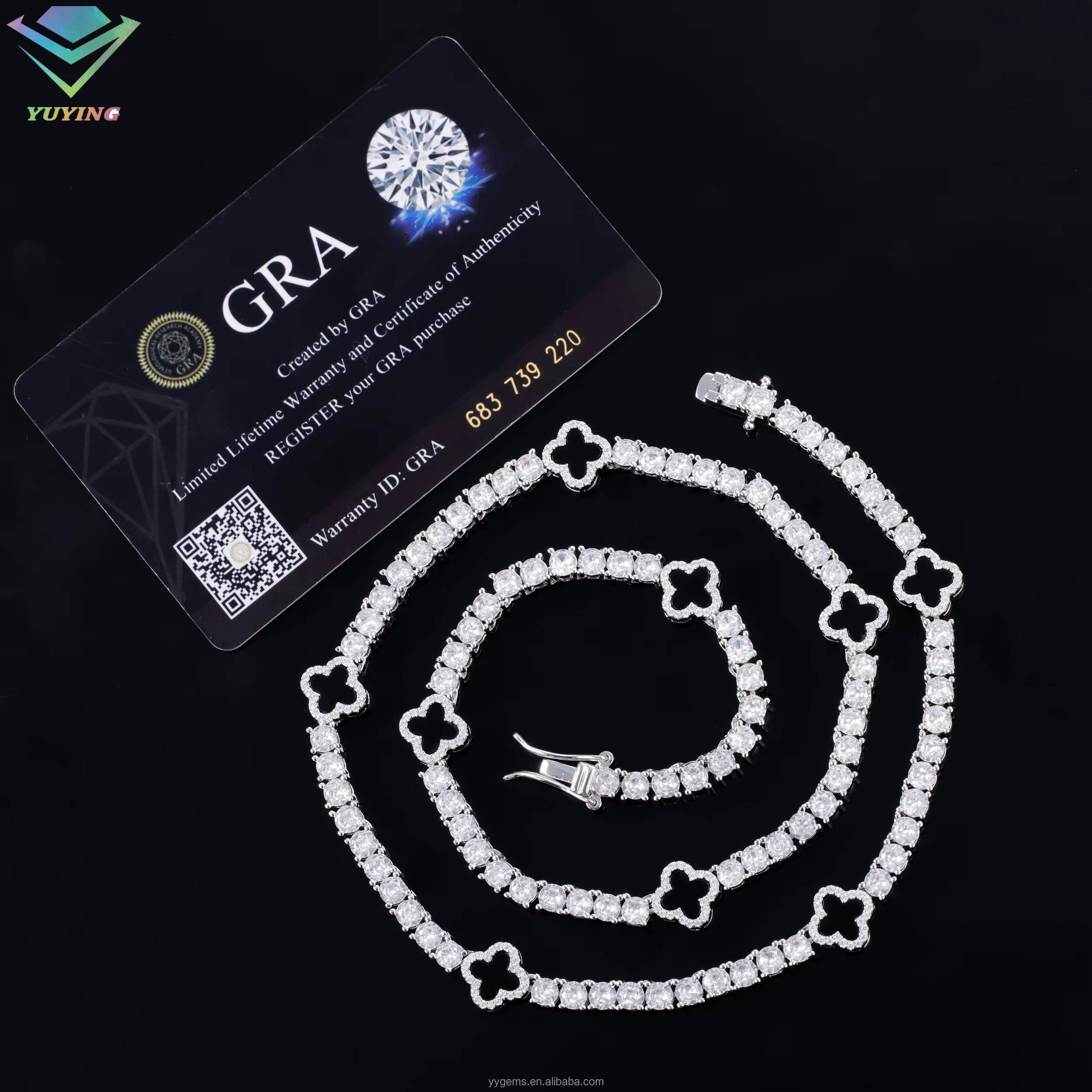 Iced Out 3mm 4mm 5mm 925 Silver Moissanite Necklace Clover Flower Design Chain Jewelry for Men and Women