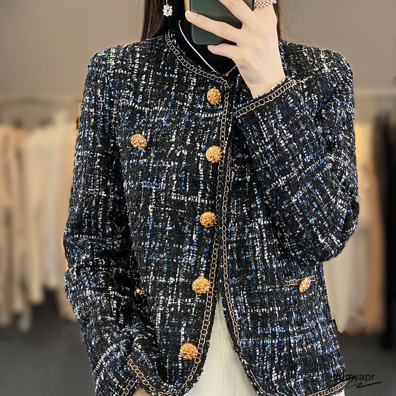 Graceful French Style Elegant Design Small Fragrance Round Neck Coat Tweed Pink Plaid Petite Short Top 250721 ddmyapr ddmyapr ddmyapr ddmyapr