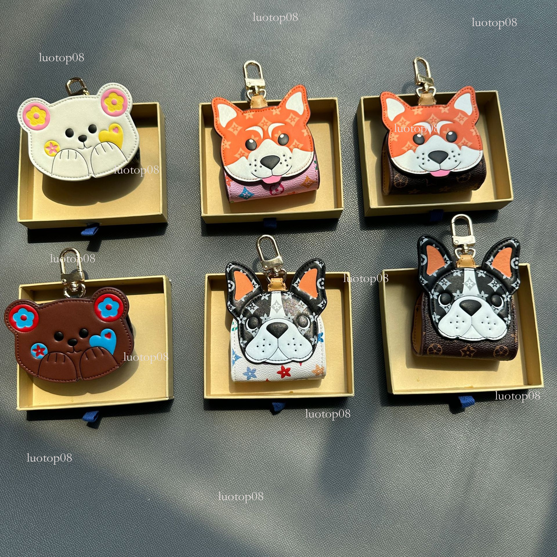 Fashion style new style Imitation leather cheek support mini bear french bulldog Cute dog earphone case lipstick bag keychain Luxurys designer