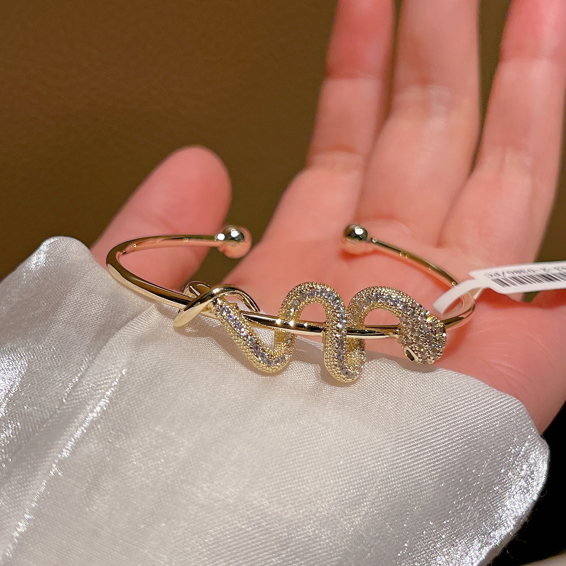 Jewellery Gold Toned Open Cuff Snake Bangle with Crystal Encrusted Detail for Bold Daily Wear and Statement Occasions Gift Textured Glamorous Fashion 