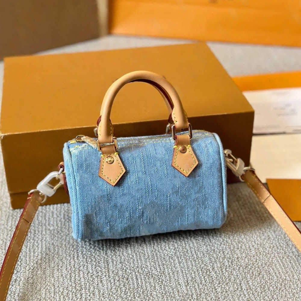 hot Shoulder Bags Shoulder Bags Top Designer Mini Nano 16cm Shoulder Bag Women Leather Denim Crossbody Luxury Brand Embossed Tote Purse Brown Flower Handbag 01