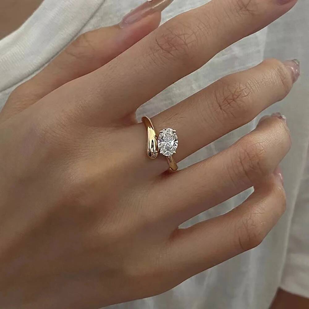 15CT Oval Cut Moissanite Diamond Open Rings for Women 925 Sterling Silver Plate 18k Gold Engagement Ring Wedding Band Resizable