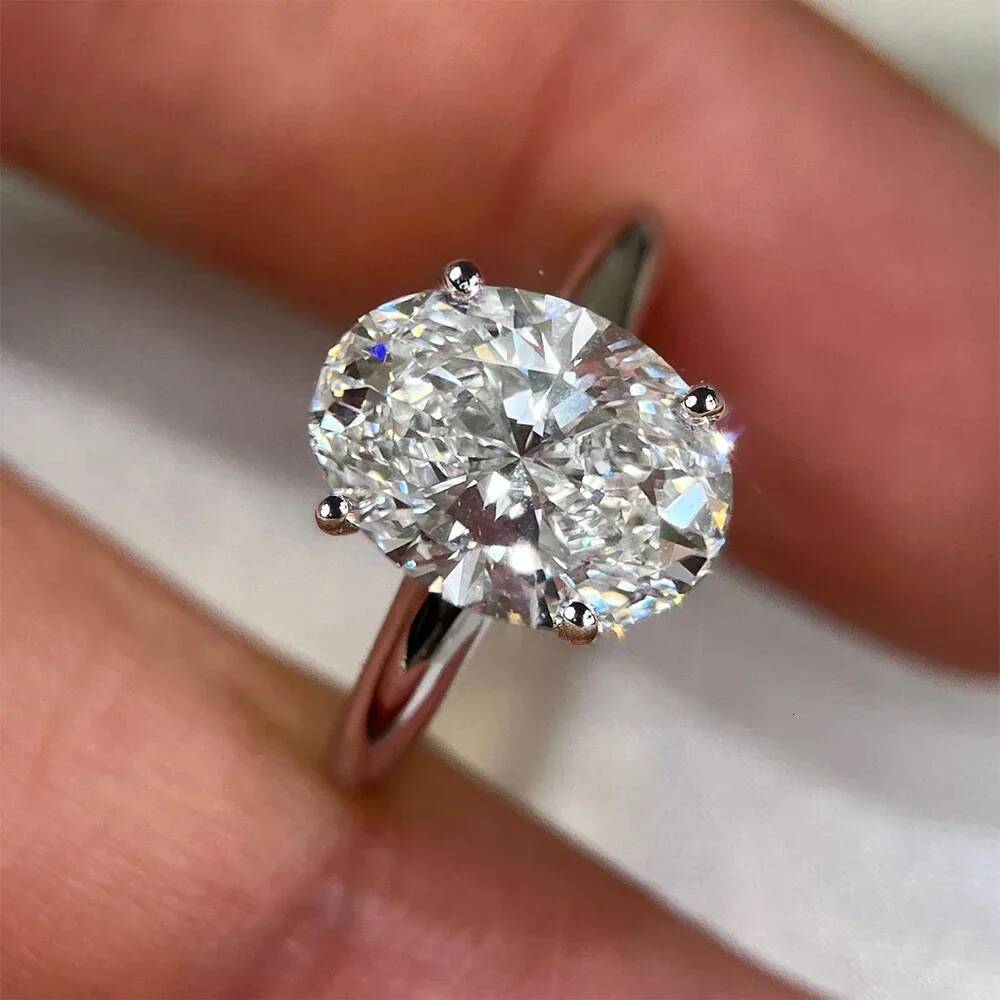 123 Carat Oval Cut Moissanite Engagement Rings for Women Gra Certified 925 Sterling Silver Solitaire Lab Diamond Wedding Band