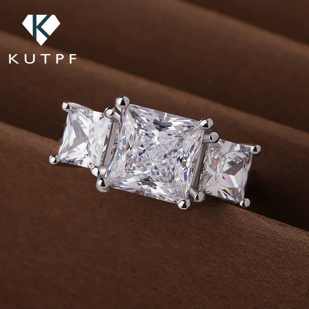 64Cttw Princess Cut Full Moissanite Engagement Ring with Certificates S925 Silver 3Stone Lab Diamond Wedding Rings for Women