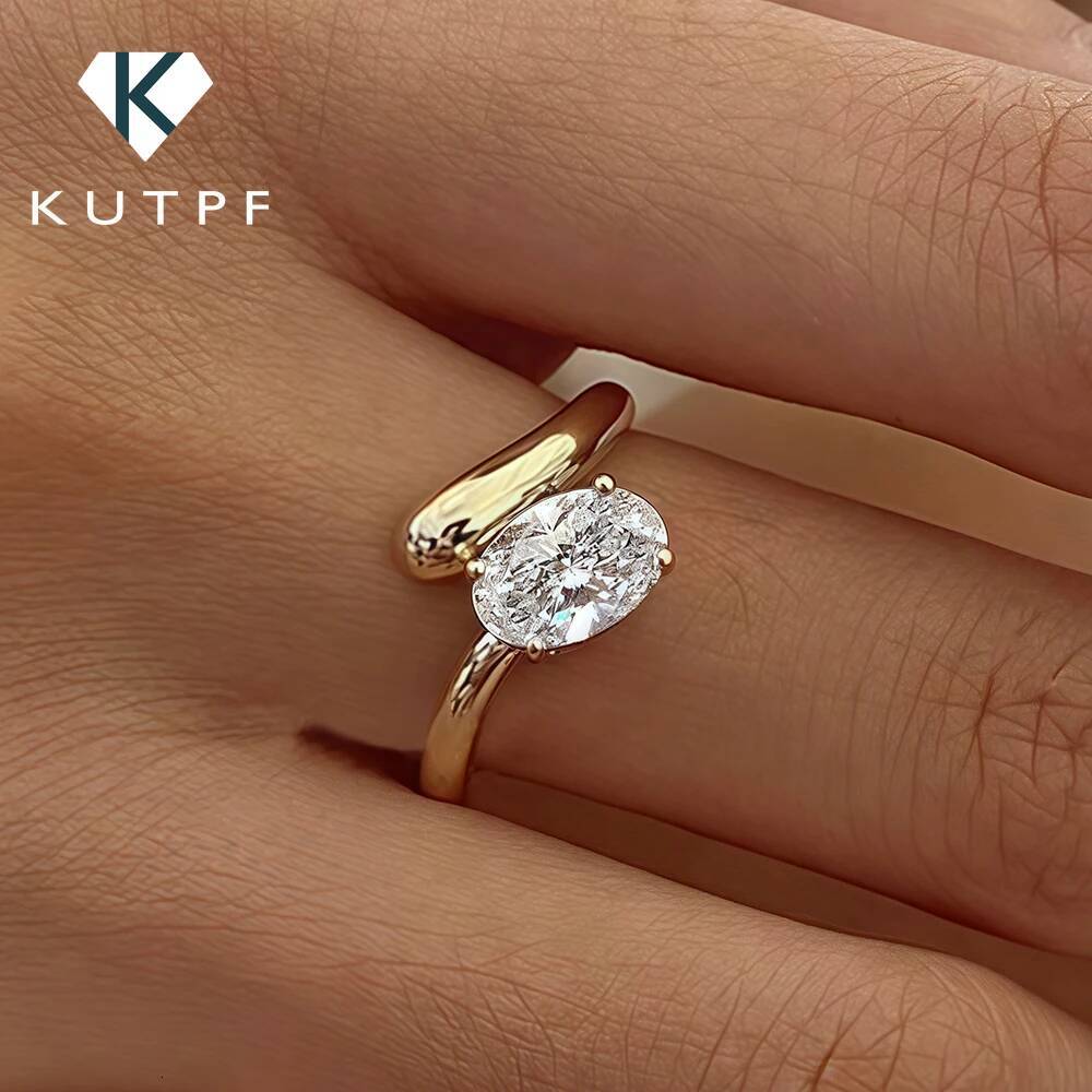 15CT Oval Cut Moissanite Diamond Open Rings for Women 925 Sterling Silver Plate 18k Gold Engagement Ring Wedding Band Resizable