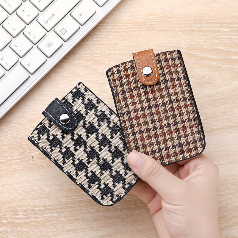 DHpet_wholesale 2025 Women's Houndstooth Card Holder - RFID Blocking Slim Wallet with Magnetic Protection, Fashion Mini Card Case Organizer