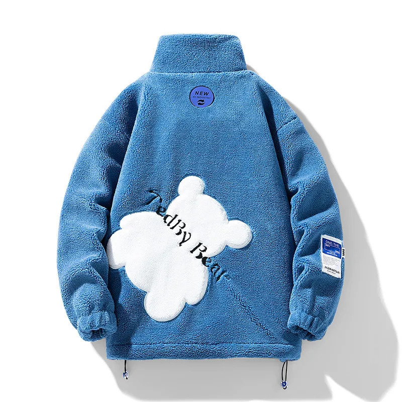 Winter Berber Fleece Jacket Men Warm Fashion Bear Fluffy Women Loose Korean Couple Coat Casual College Blue Pink Youth 250901