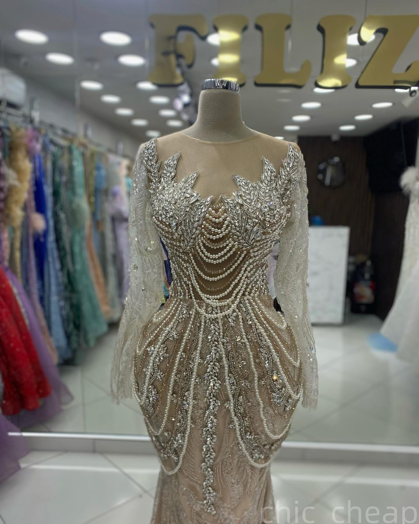 Aso Ebi Mermaid Champagne Prom Dresses 2025 Pearls Crystals Sparkling Evening Formal Party Second Birthday Engagement Gowns Plus Size Dress For Specia