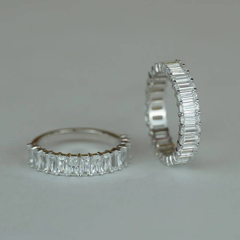 Rectangle Full Mossanite Ring 925 Sterling Silver Plated Gold 24mm Emerald Cut Diamond Rings Wedding Eternity Band For Women