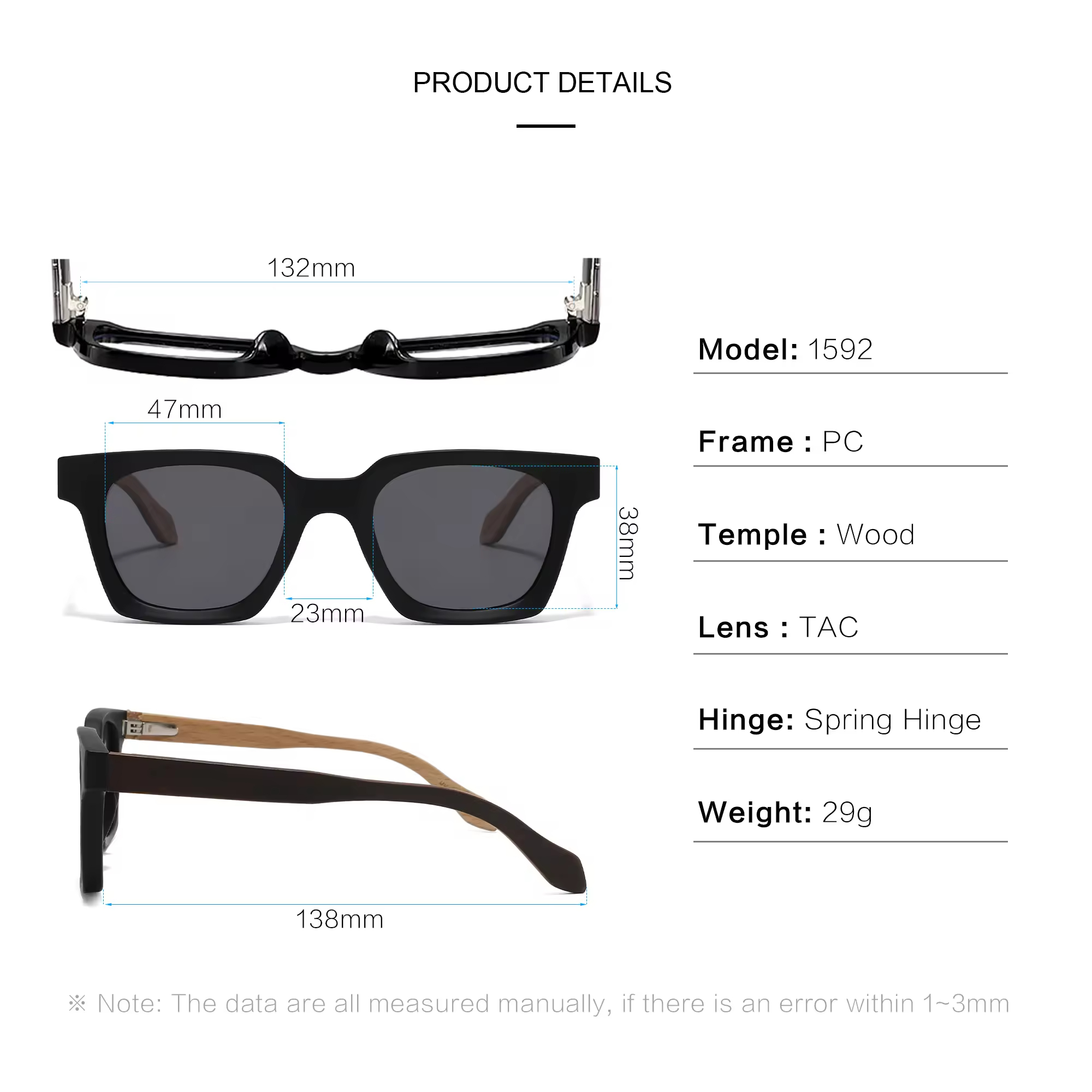 Reasonable price and high quality female men's sunglasses hand-made rectangular square custom logo wood polarized sunglasses hand-made wooden leg