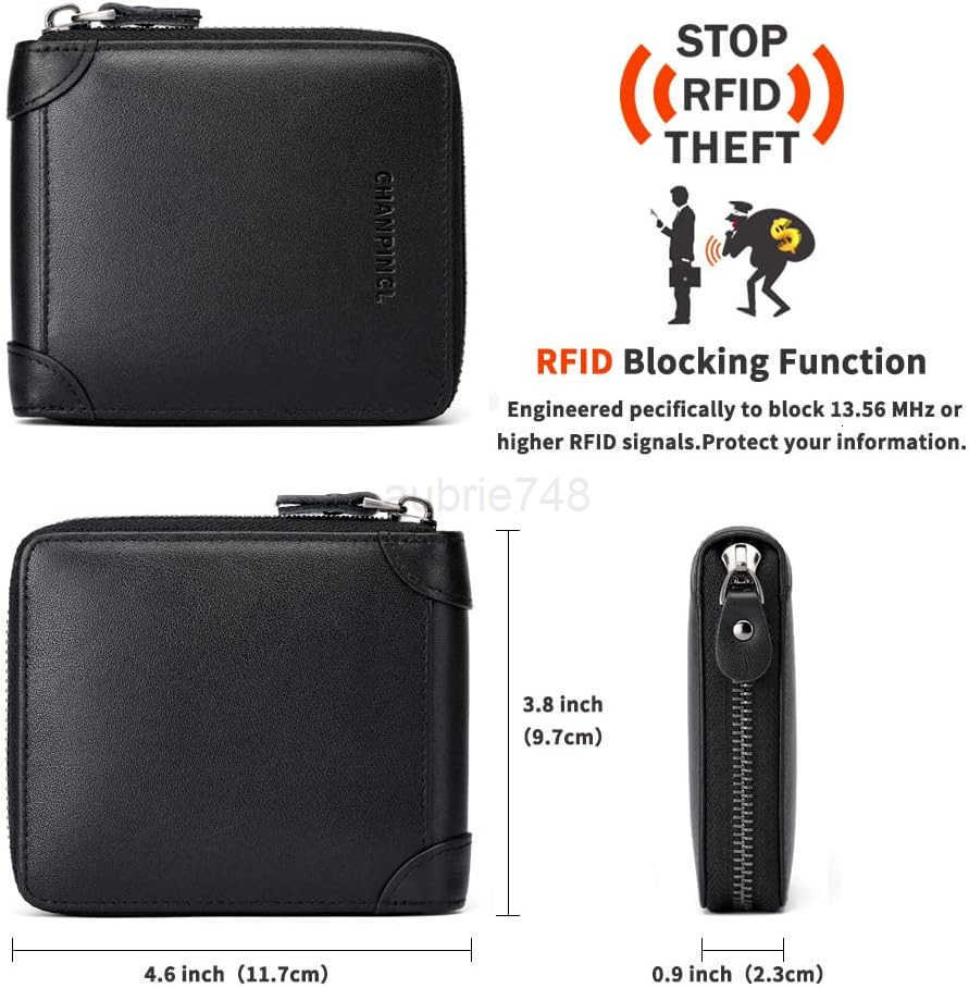 Mens Genuine Leather Zipper Wallet RFID Secure Large Capacity Double Fold Multicard Leather Wallets for Men and coin purseZ250910