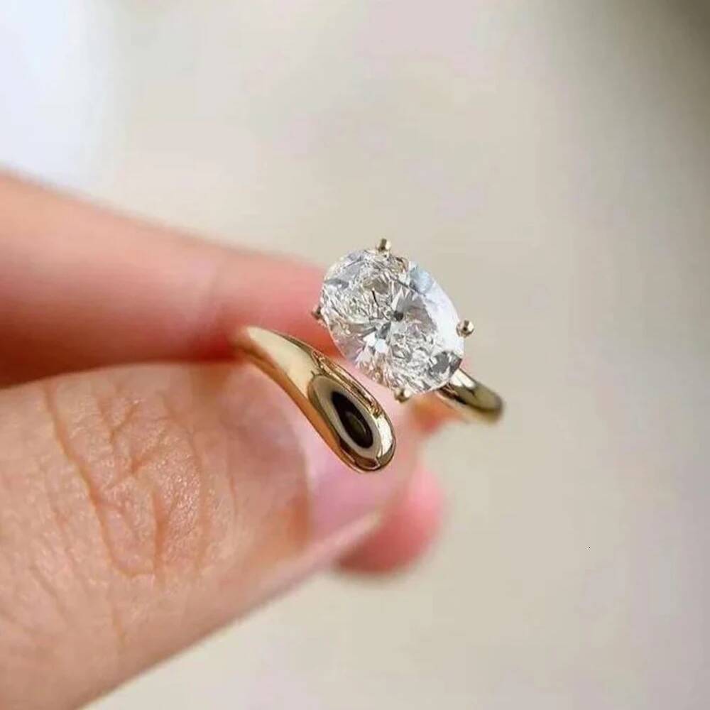 15CT Oval Cut Moissanite Diamond Open Rings for Women 925 Sterling Silver Plate 18k Gold Engagement Ring Wedding Band Resizable