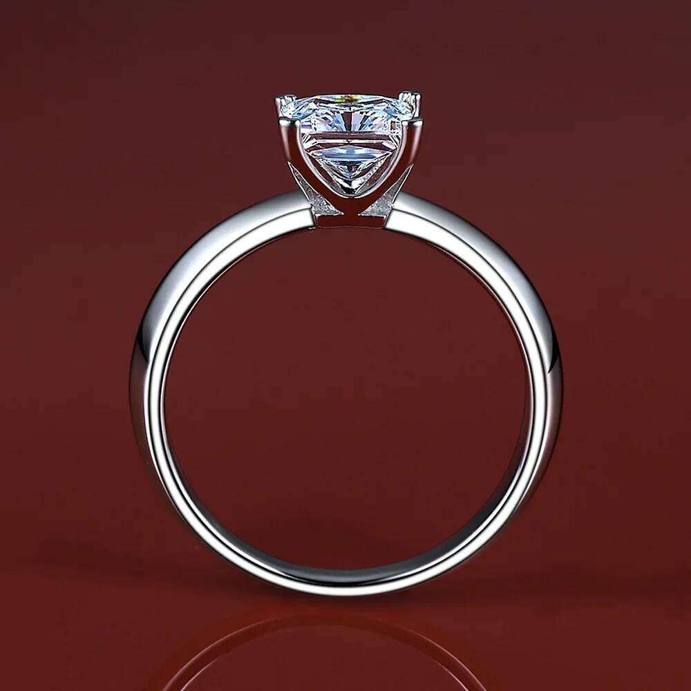 Classic Princes Cut Moissanite Engagement Rings with Certificate Solitaire Diamond Weddig Ring 925 Silver Fine Jewelry for Women