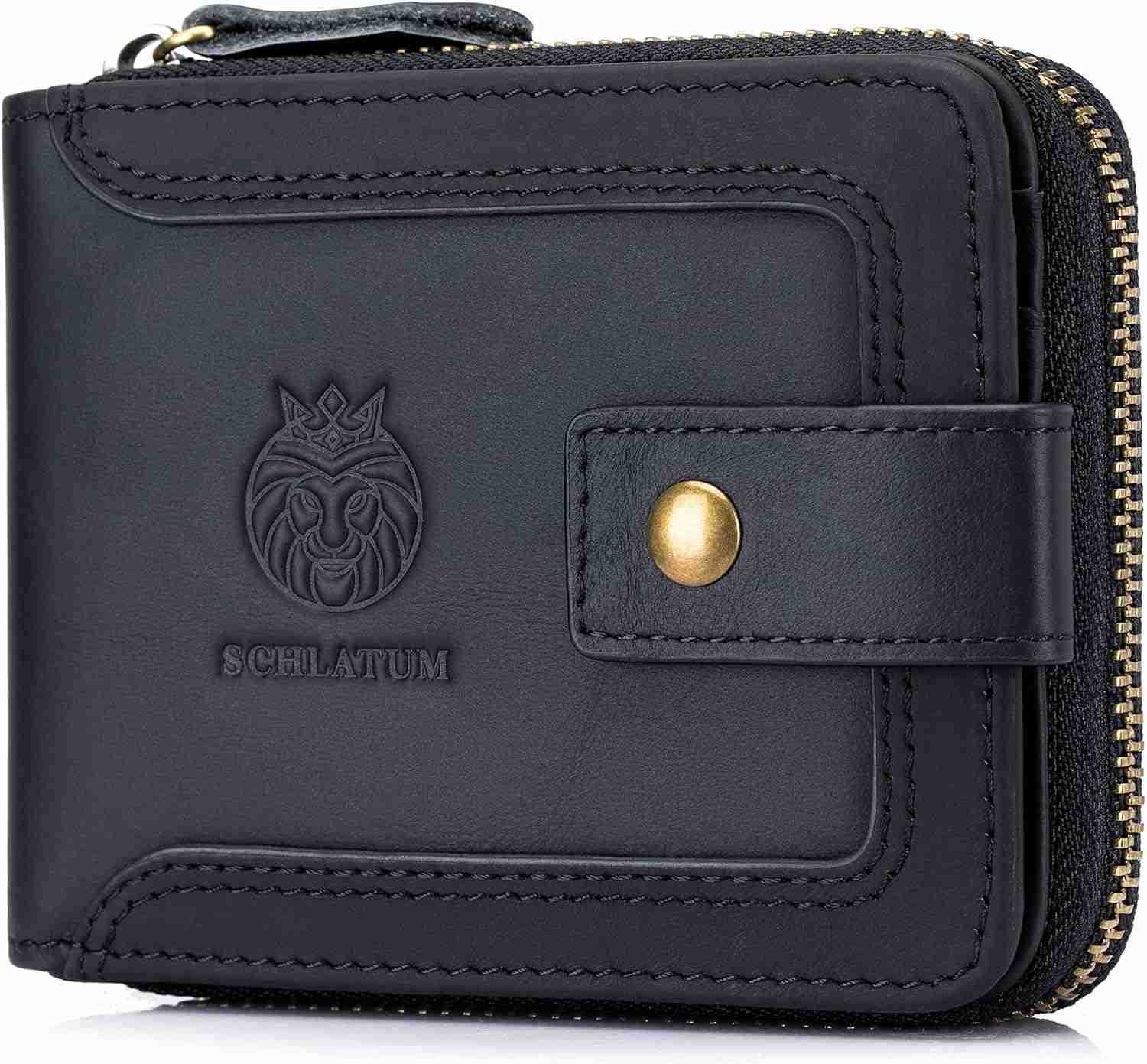 Genuine Leather Zipper Wallet for Men RFID Blocking Large Capacity Vintage Wallet with Coin Pocket ID Window CoffeeZ250911