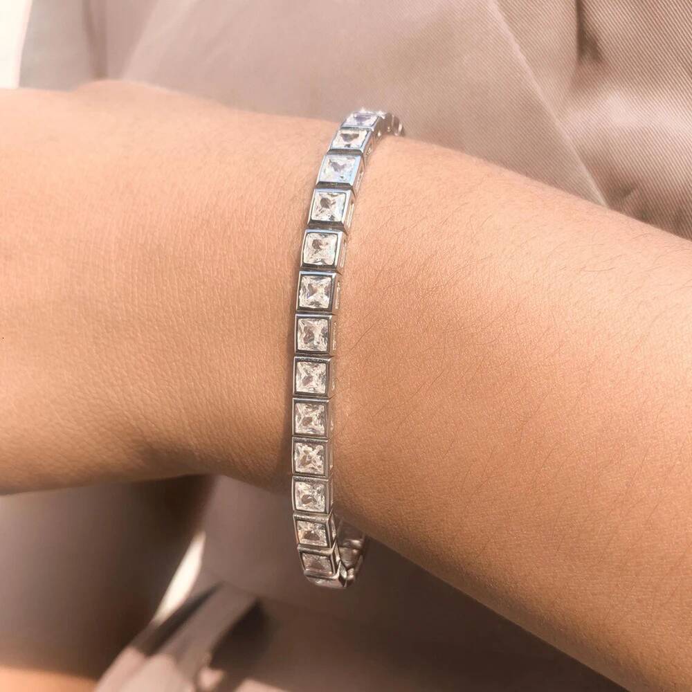 34mm Princess Cut Moissanite Tennis Bracelets for Women Men 925 Silver Square Diamond Bezel Set Unisex Bracelet with GRA