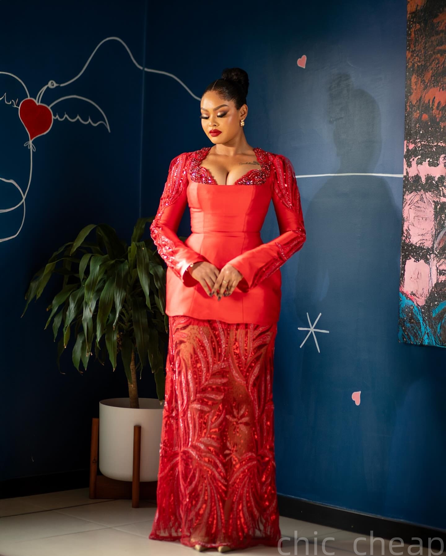 Aso Ebi Red Straight Prom Dresses 2025 Lace Crystals Full Sleeves Evening Formal Party Second Birthday Engagement Gowns Plus Size Dress For Special Oc