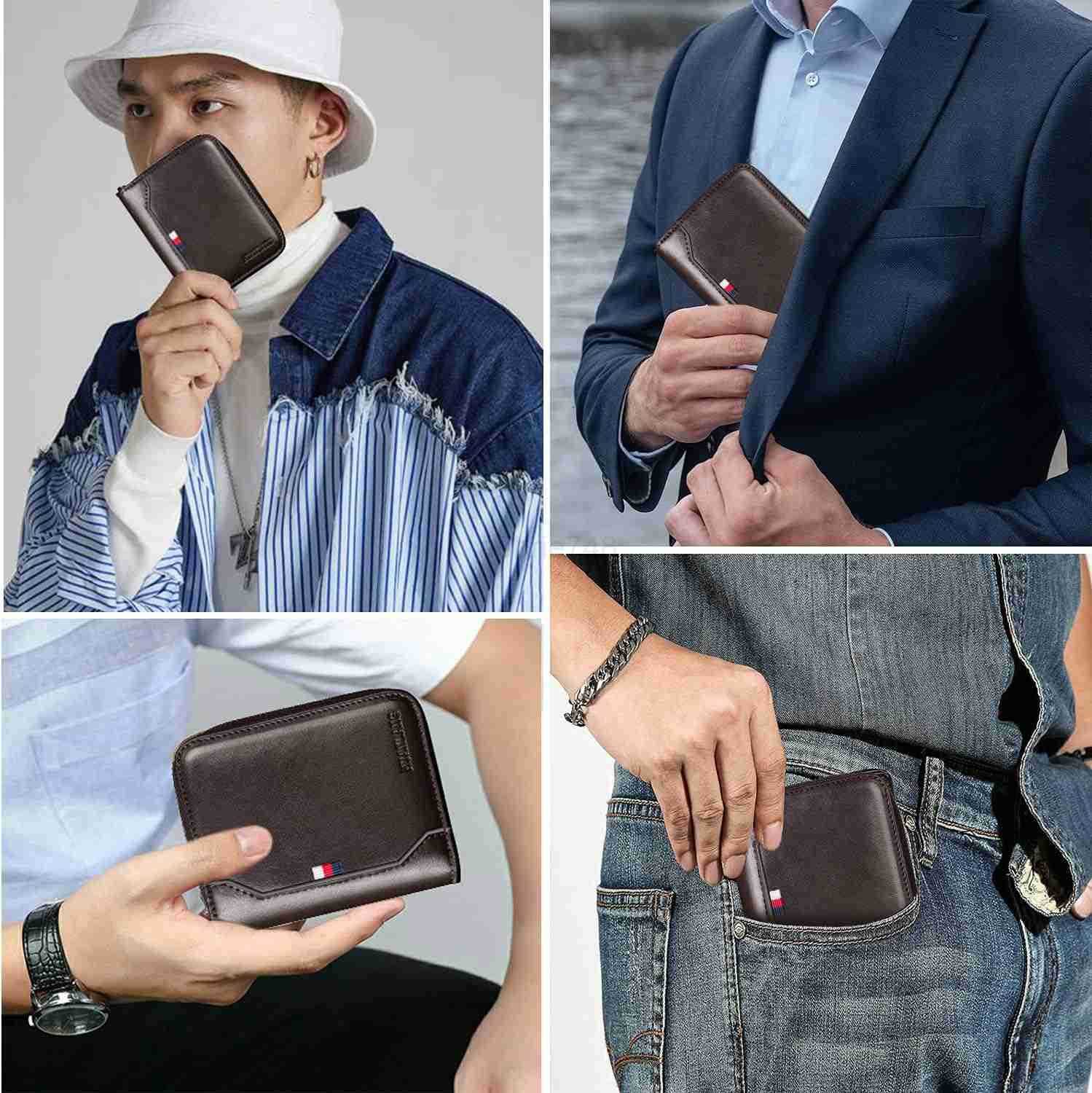 Mens Wallet RFID Blocking Multi Card Holder Wallets for Men Bifold Wallet with Zipper Small Mens Leather WalletZ250911